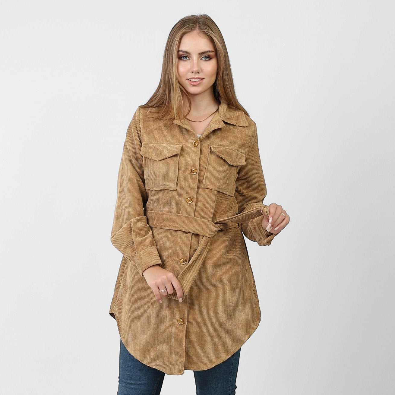 La Reine Front Button Casual Beige Shirt Dress