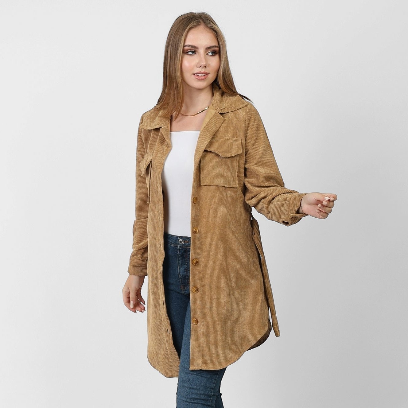 La Reine Front Button Casual Beige Shirt Dress