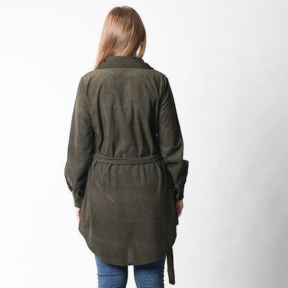 La Reine Front Button Casual Olive Green Shirt Dress