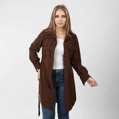 La Reine Front Button Casual Brown Shirt Dress