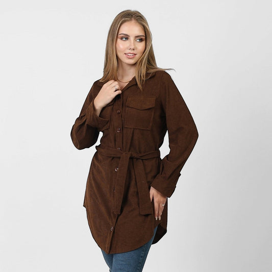 La Reine Front Button Casual Brown Shirt Dress