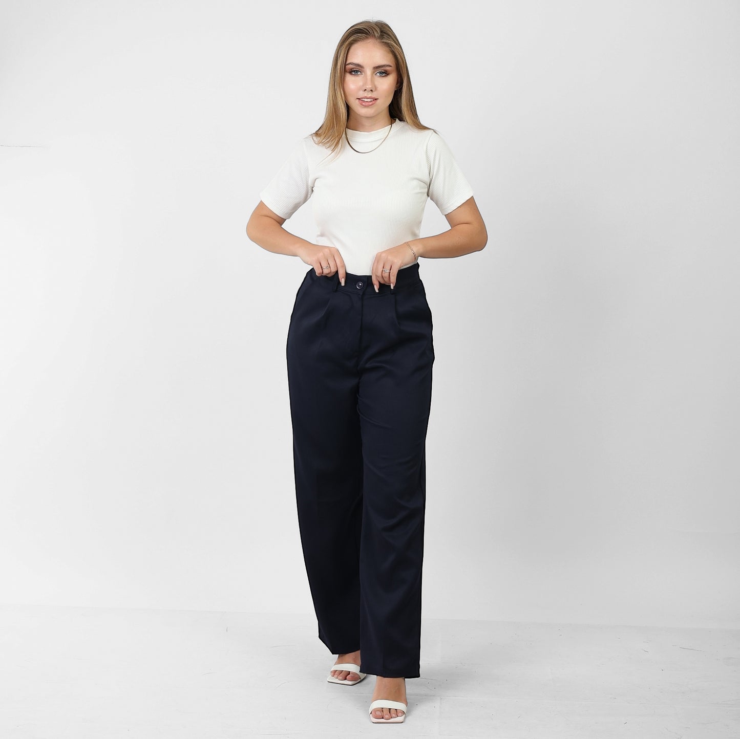 La Reine Classic Wide Leg High Waist Blue Black Pants