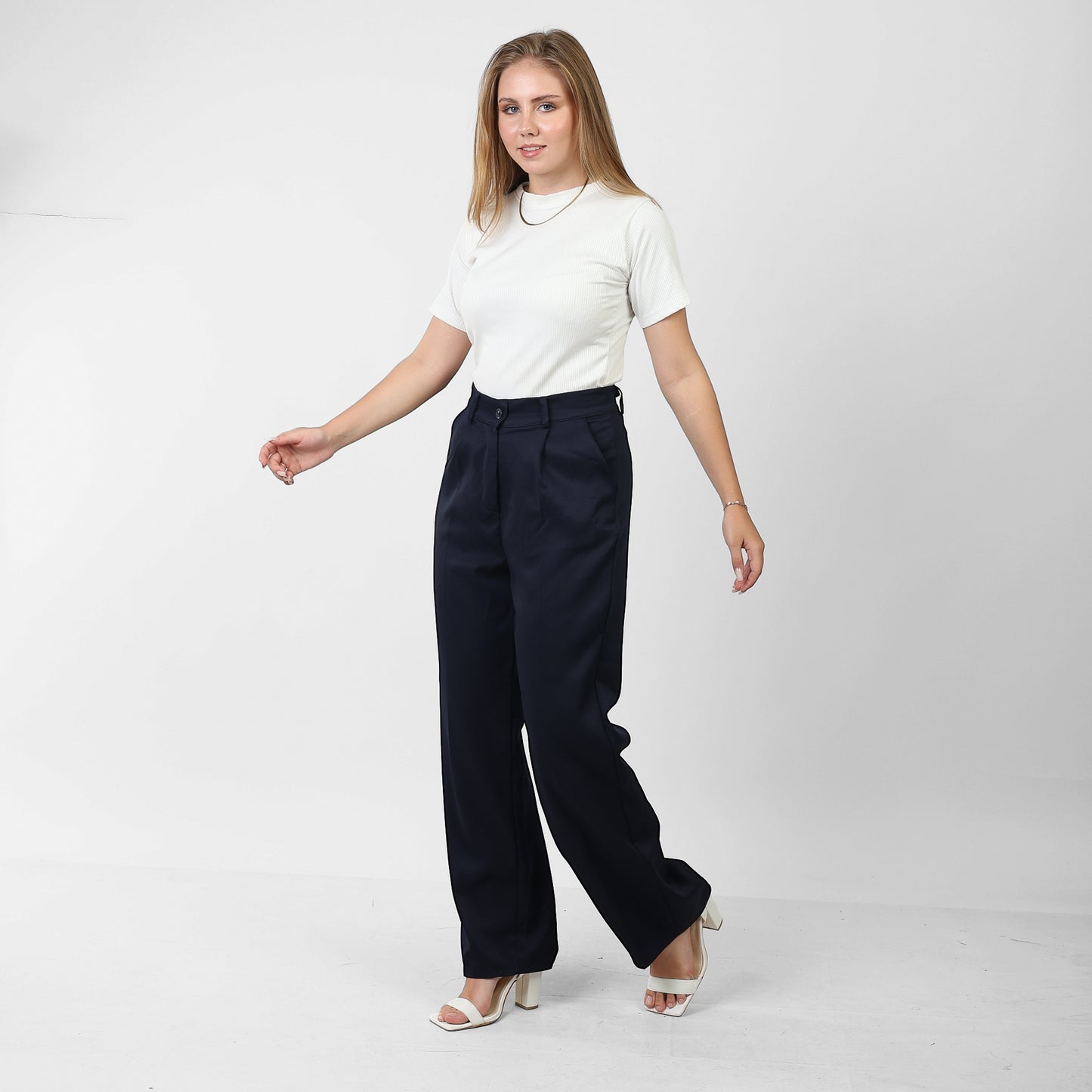 La Reine Classic Wide Leg High Waist Blue Black Pants