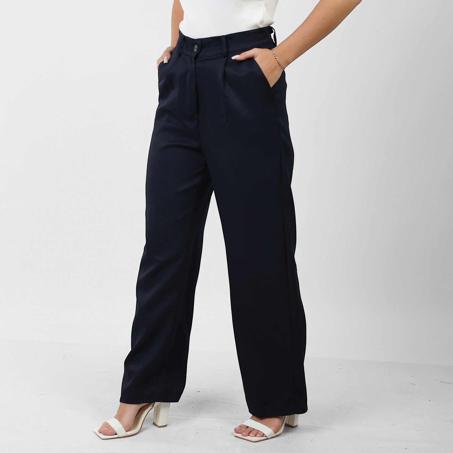 La Reine Classic Wide Leg High Waist Blue Black Pants