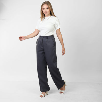 La Reine Retro Plicated Wide Leg High Waist Grey Pants