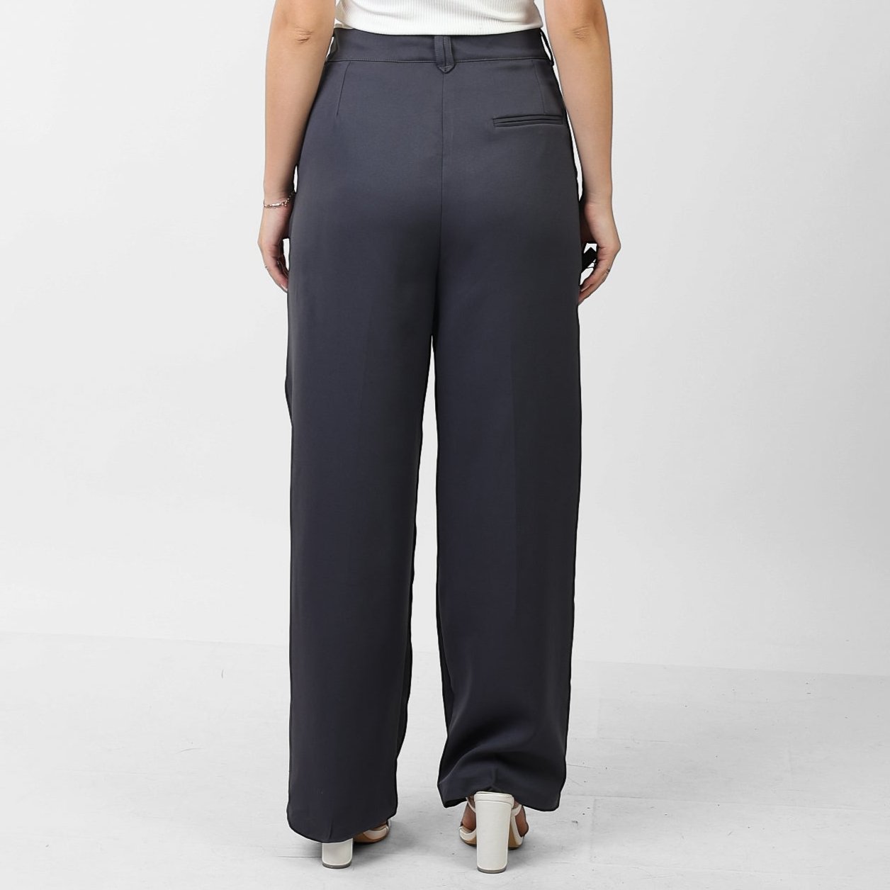 La Reine Retro Plicated Wide Leg High Waist Grey Pants