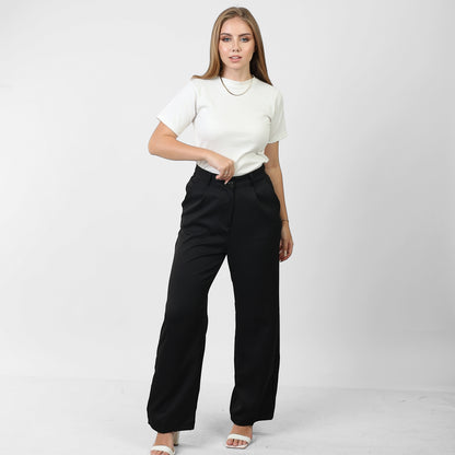 La Reine Classic Wide Leg High Waist Black Pants