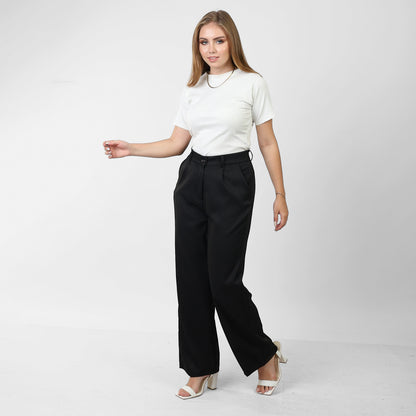 La Reine Classic Wide Leg High Waist Black Pants