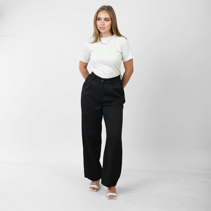 La Reine Classic Wide Leg High Waist Black Pants