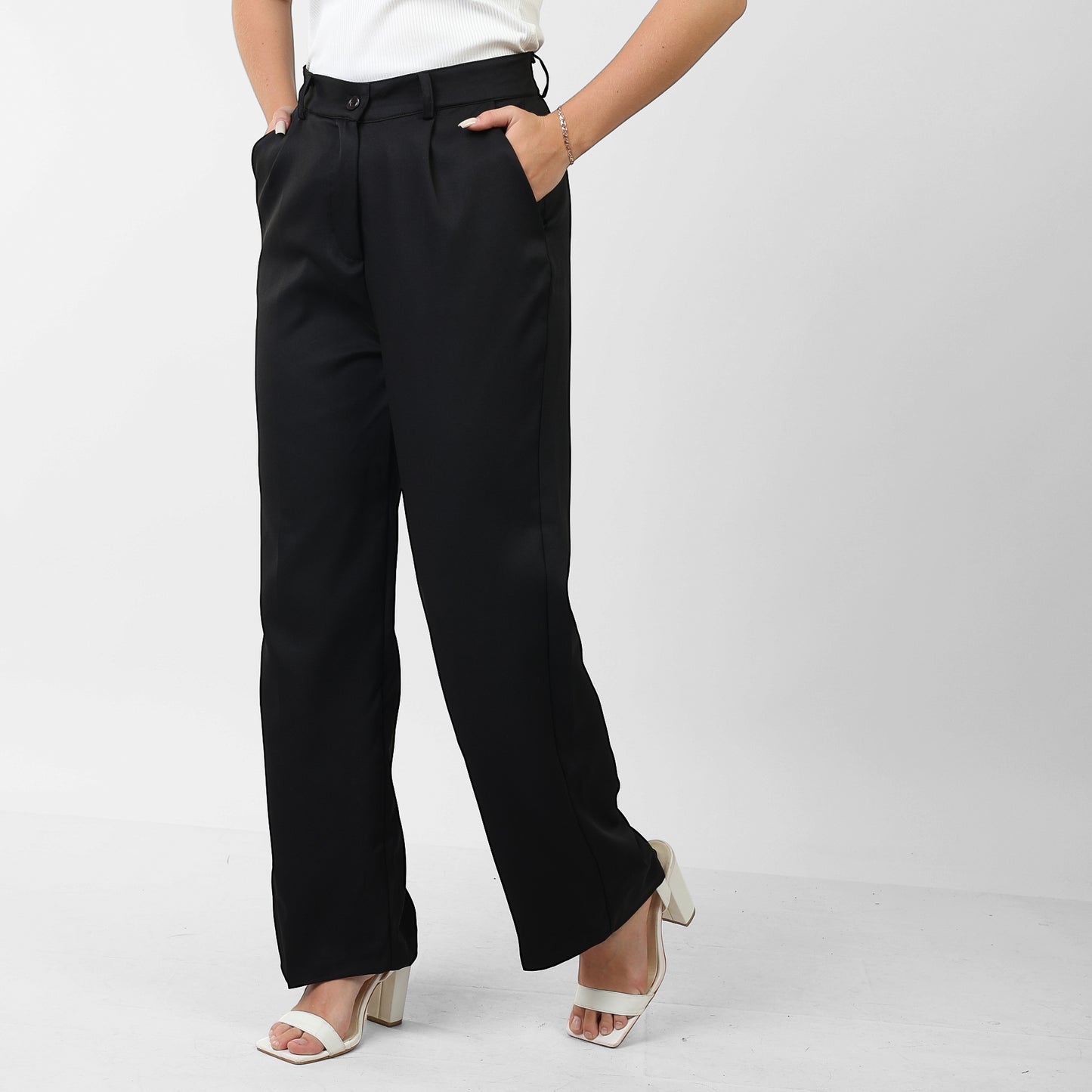 La Reine Classic Wide Leg High Waist Black Pants