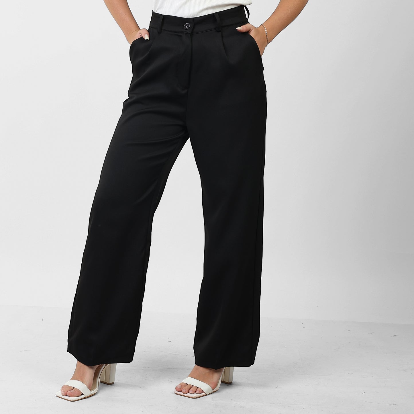 La Reine Classic Wide Leg High Waist Black Pants