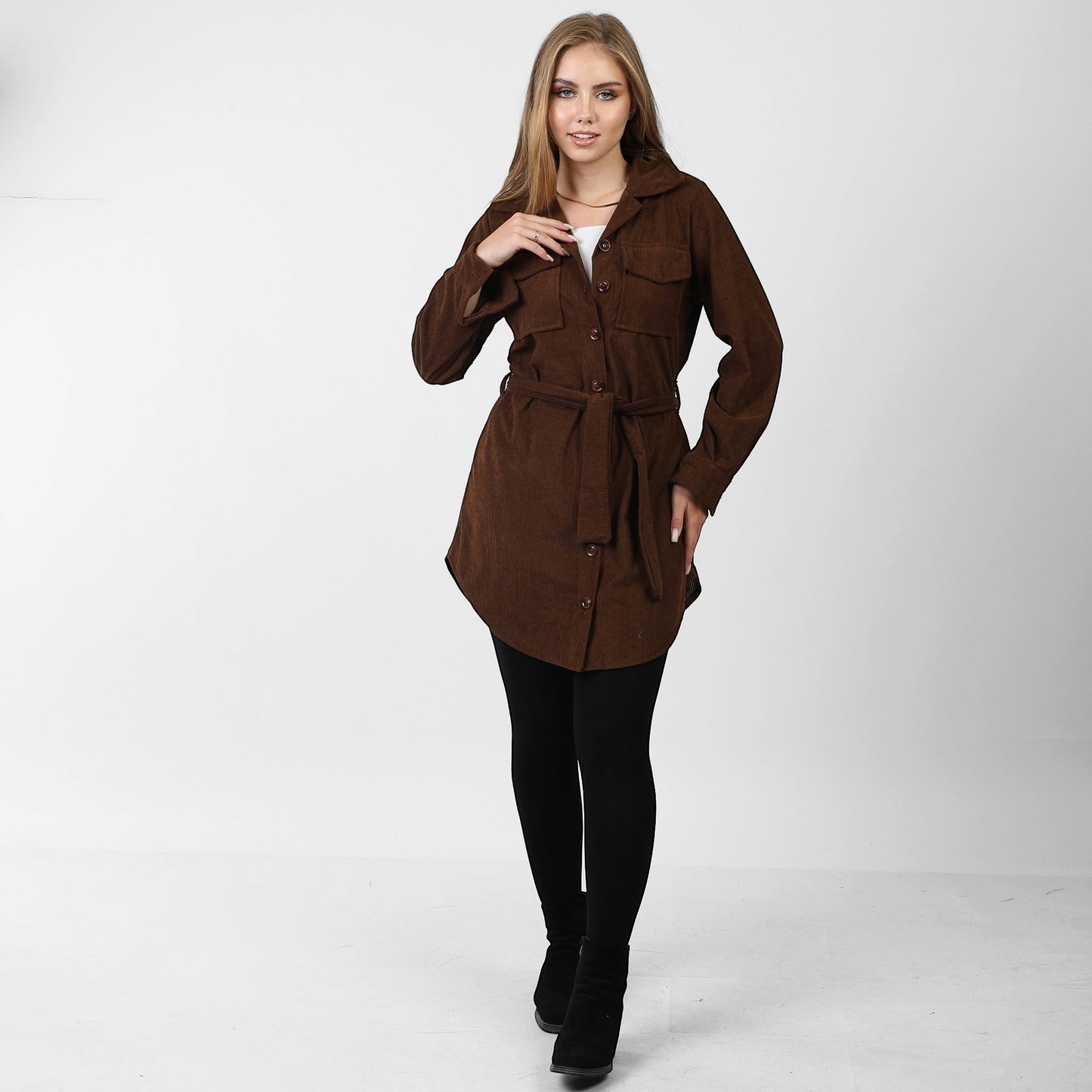 La Reine Front Button Casual Brown Shirt Dress