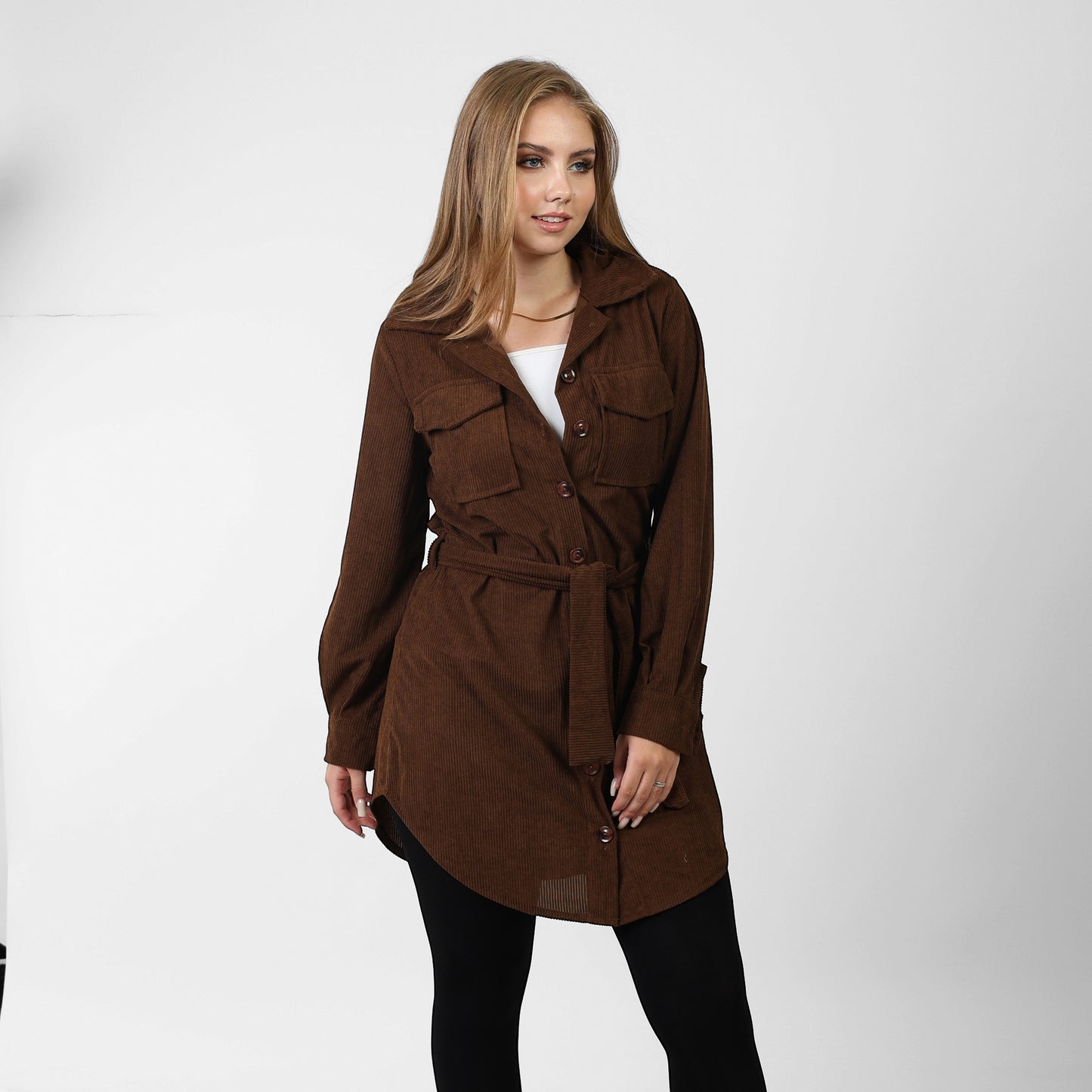 La Reine Front Button Casual Brown Shirt Dress