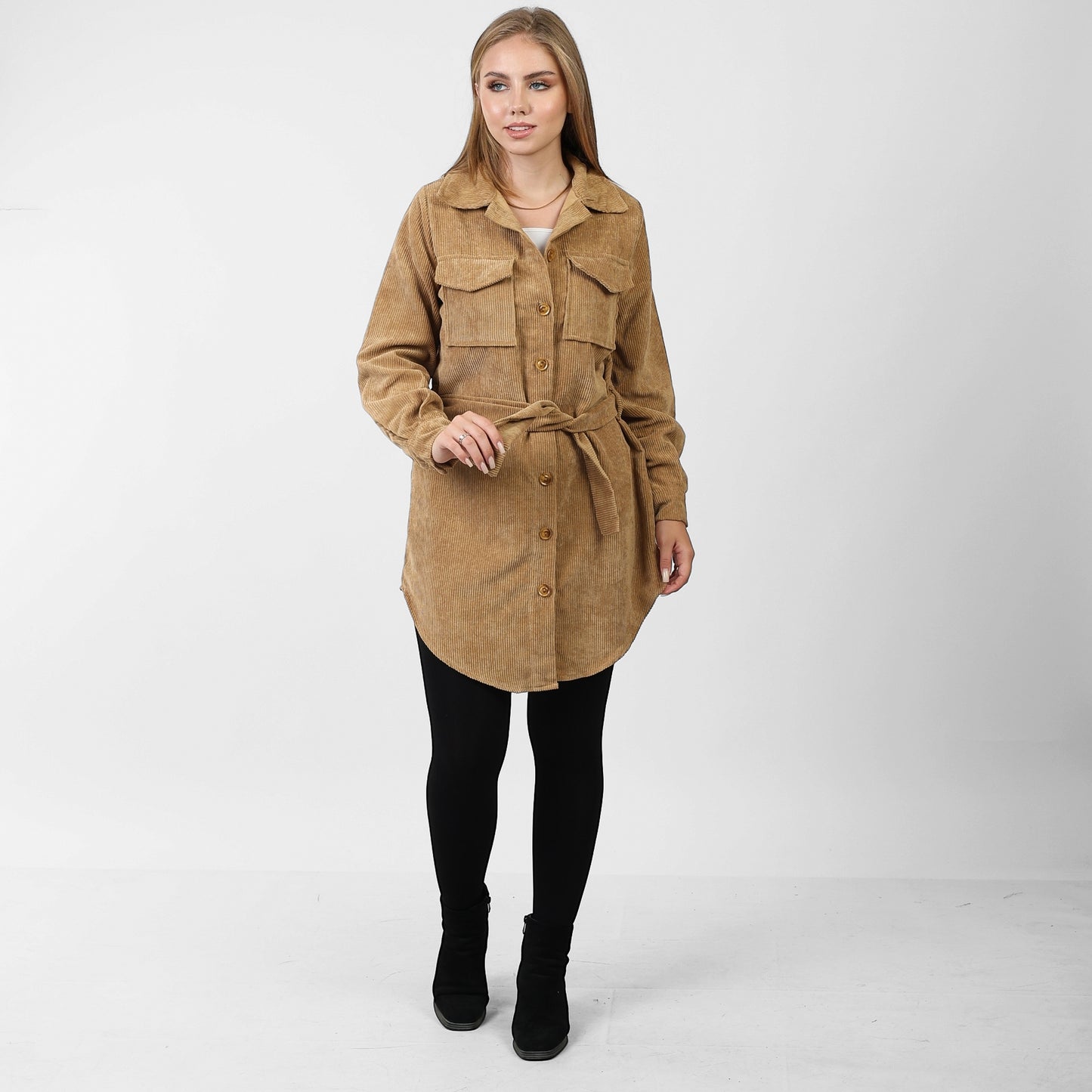 La Reine Front Button Casual Beige Shirt Dress