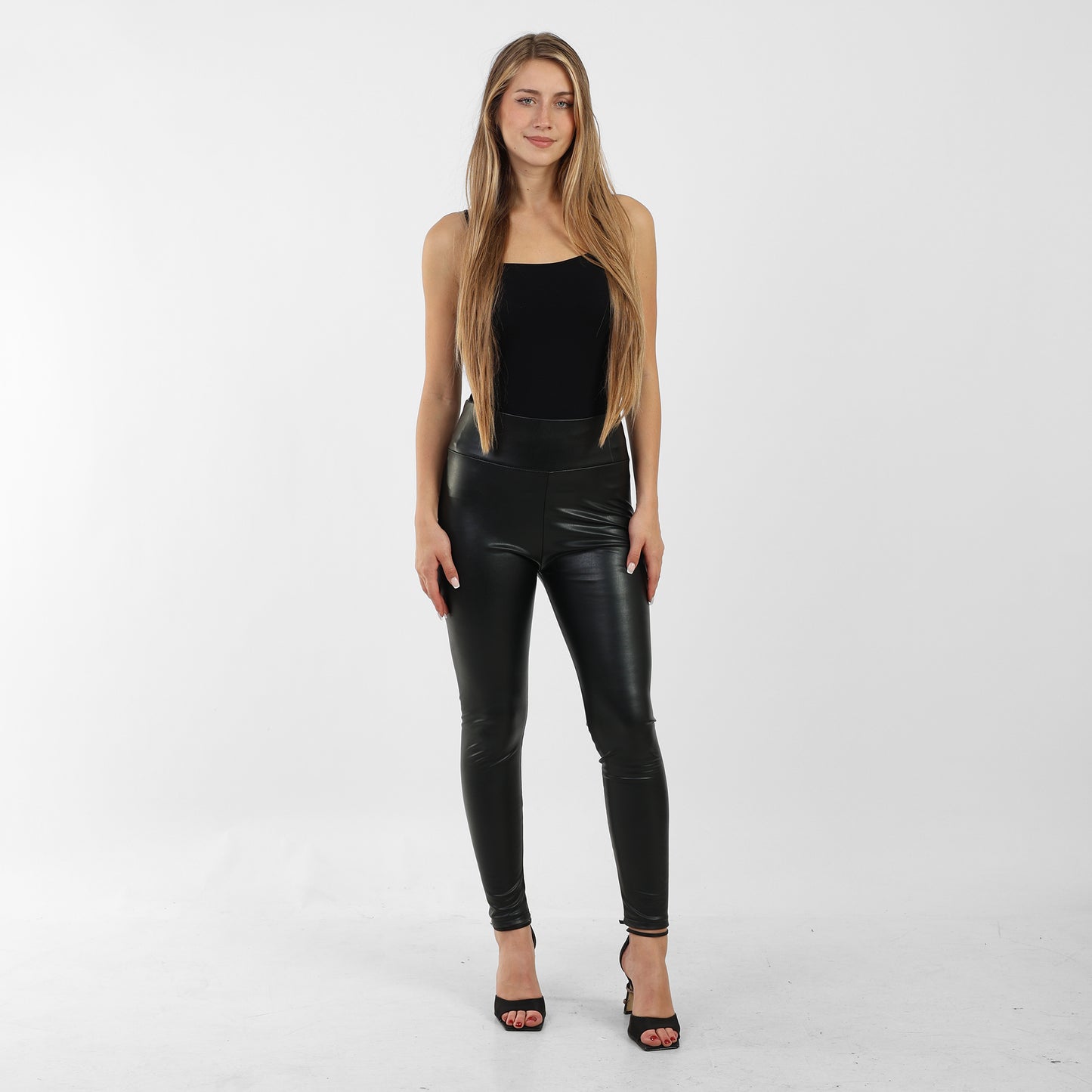 La Reine Black High Waist Skinny Lethear Leggings