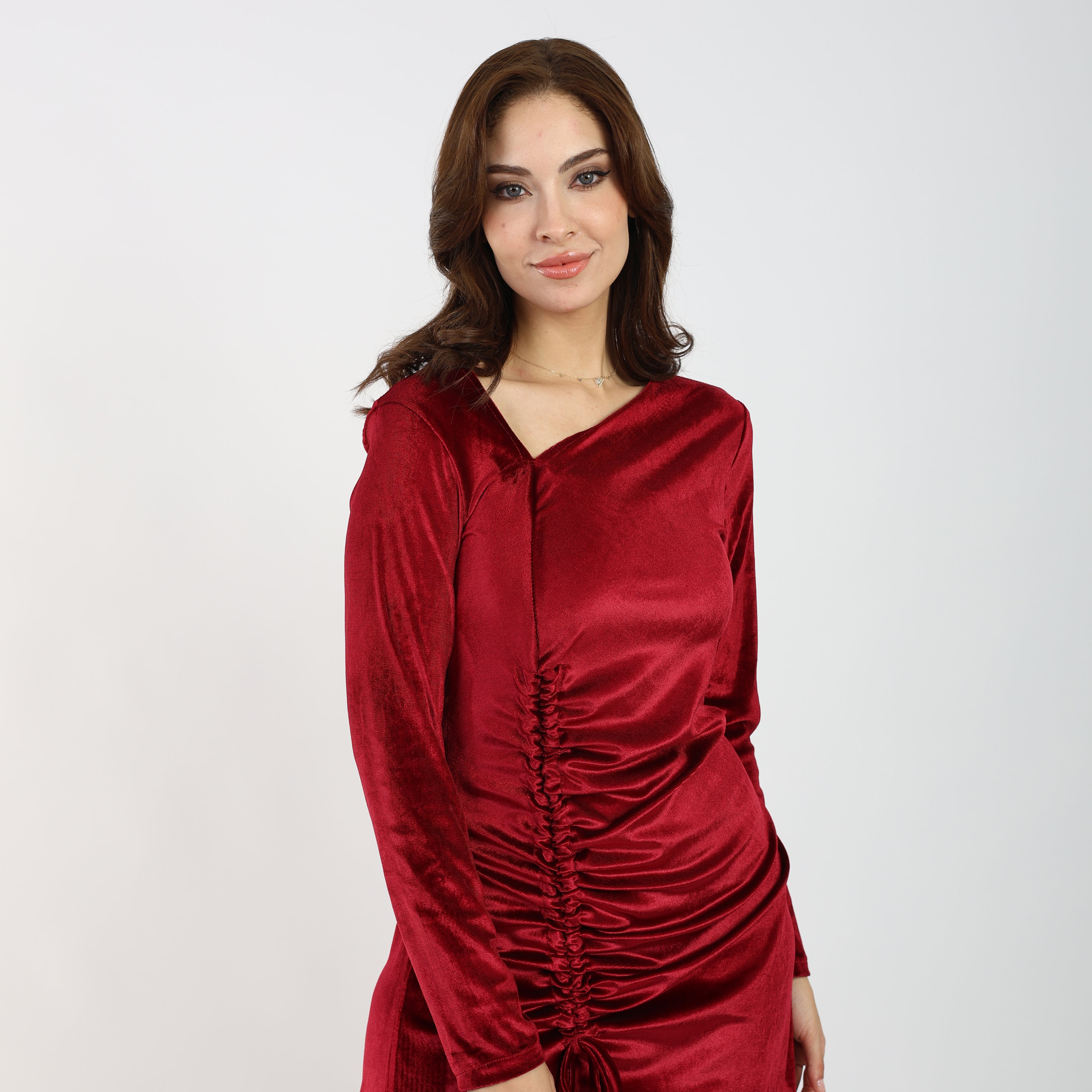 La Reine Brugeundy Velvet Asymmetric Midi Dress