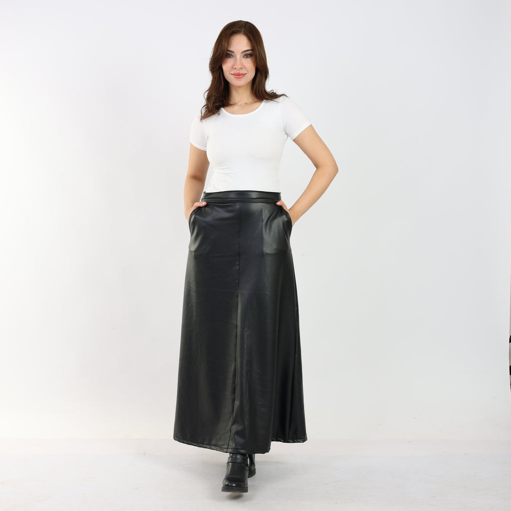 La Reine Black A-Line Leather Maxi Skirt