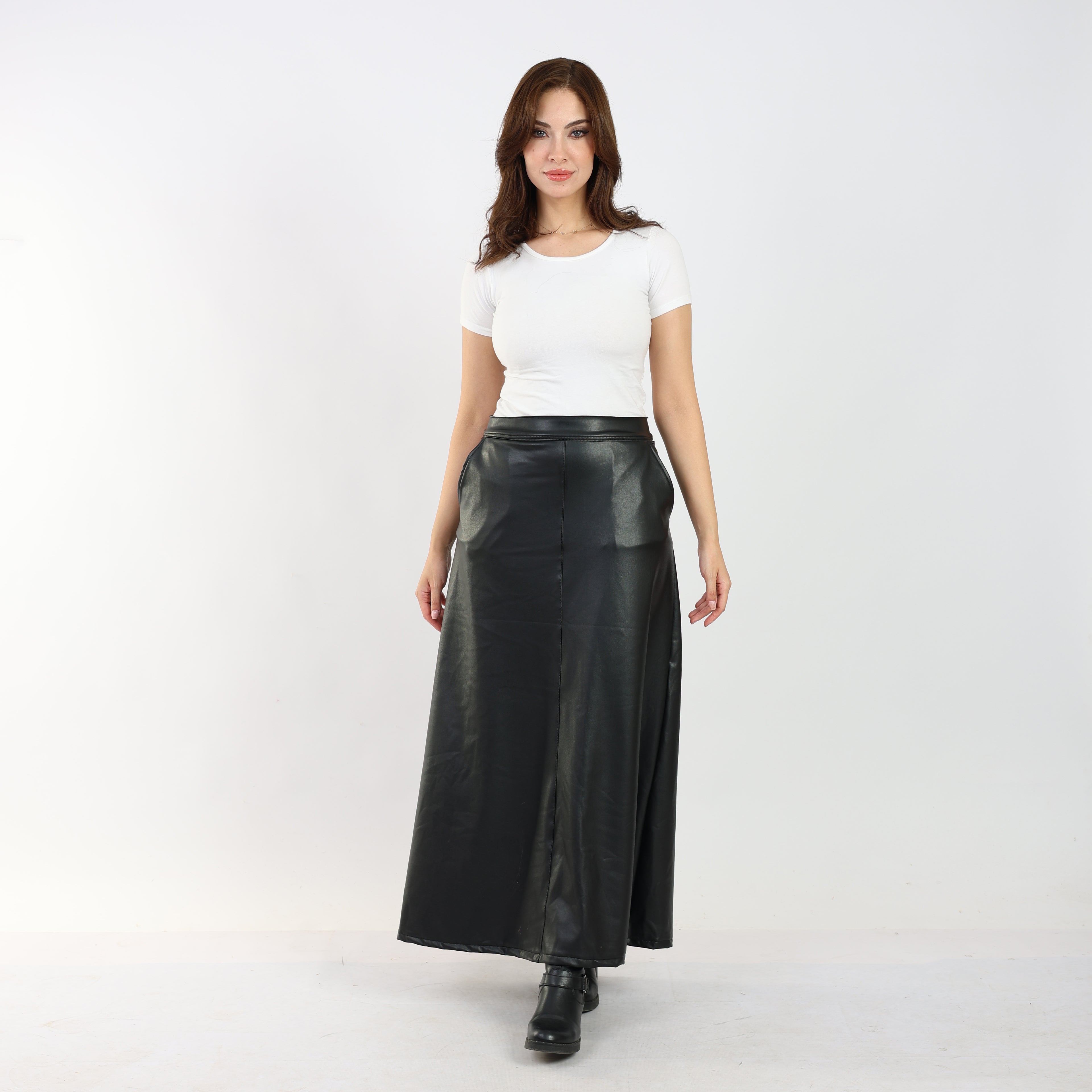 La Reine Black A-Line Leather Maxi Skirt