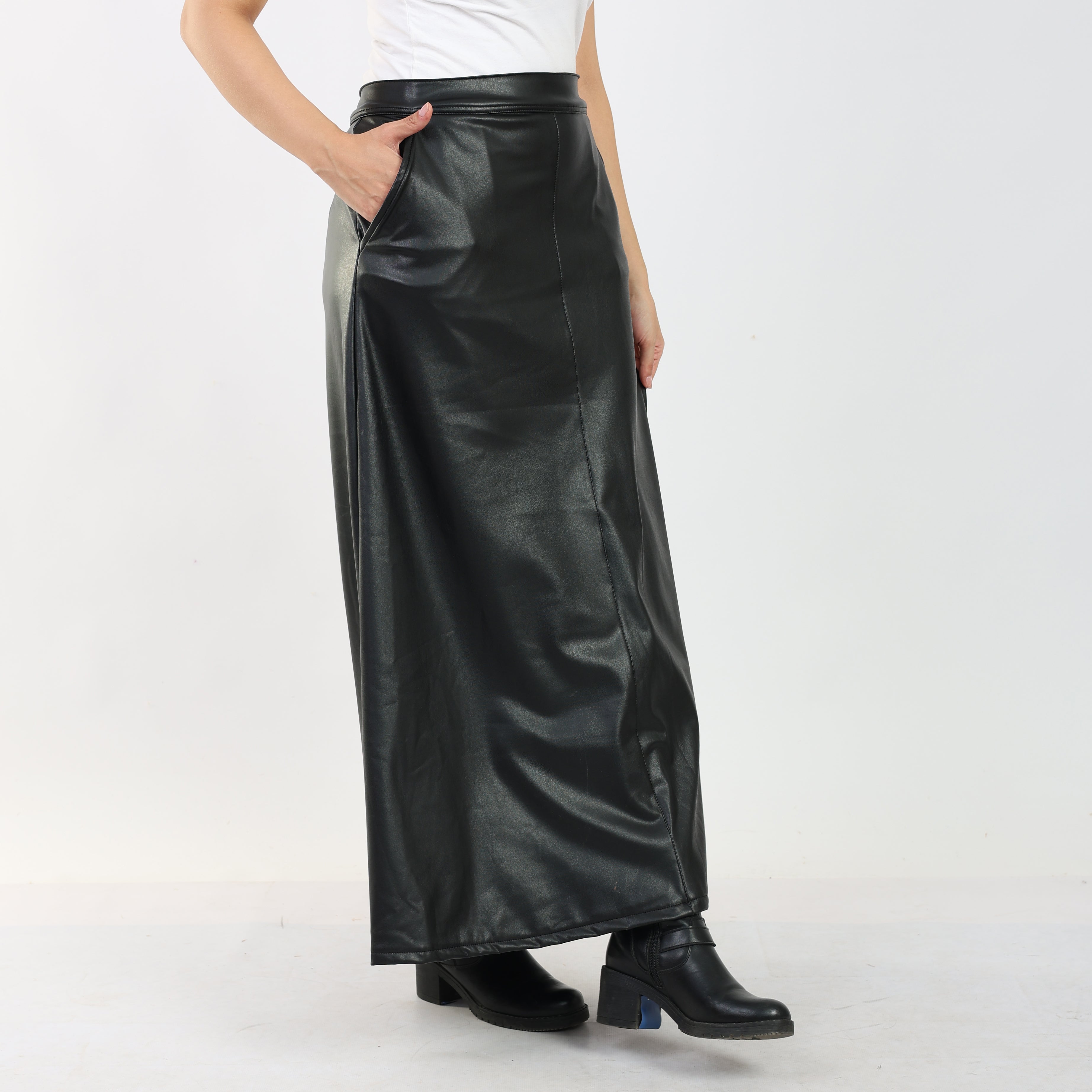 La Reine Black A-Line Leather Maxi Skirt