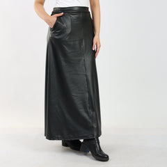 La Reine Black A-Line Leather Maxi Skirt