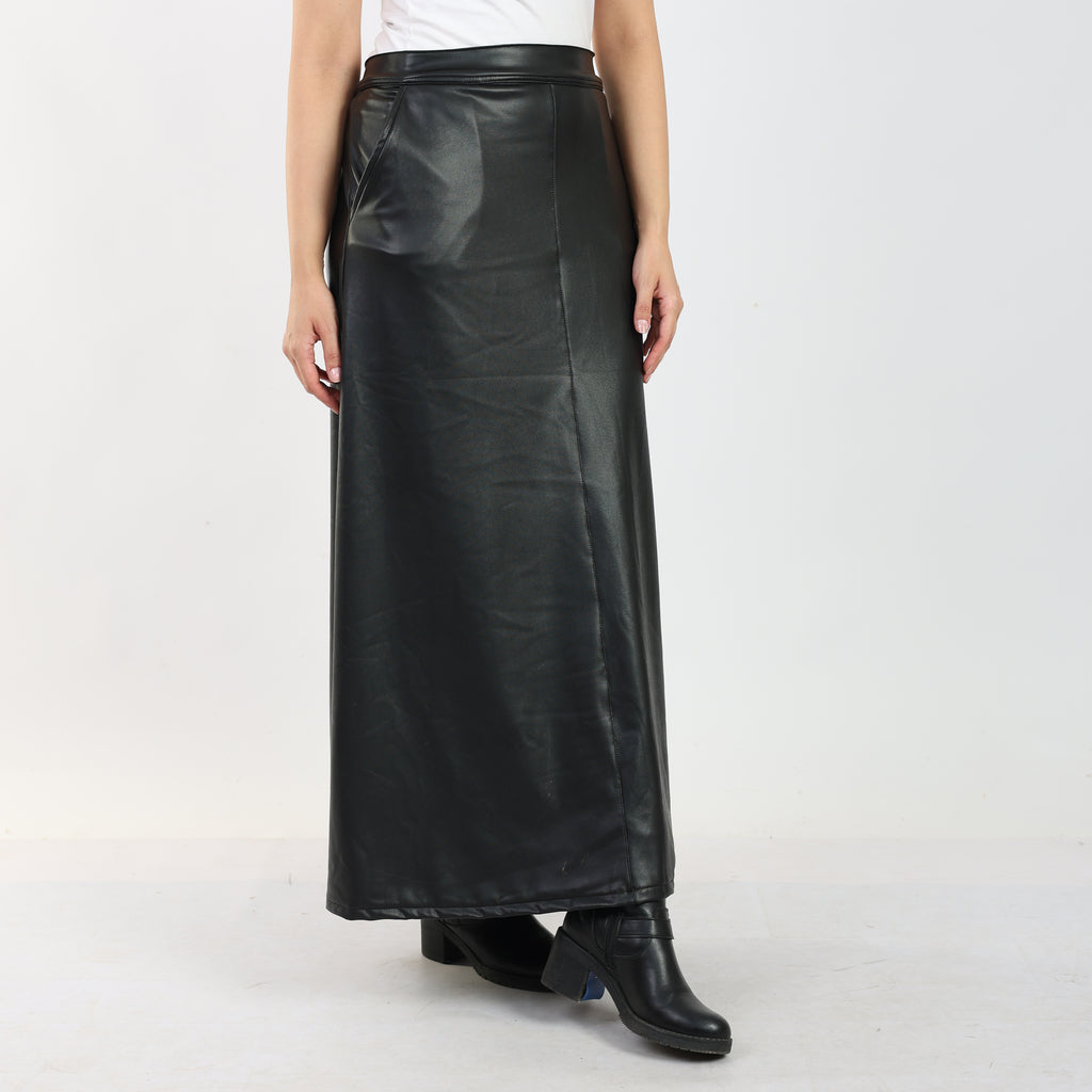 La Reine Black A-Line Leather Maxi Skirt