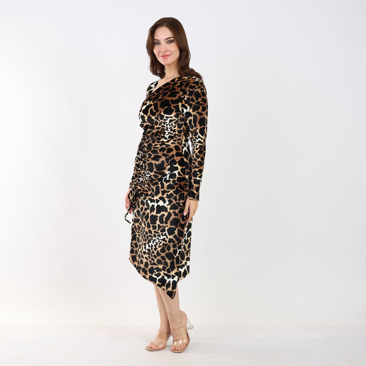 La Reine Leopard Velvet Asymmetric Midi Dress