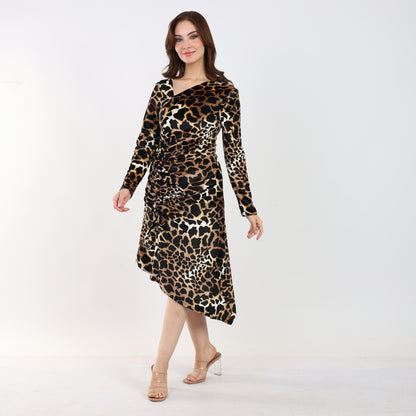 La Reine Leopard Velvet Asymmetric Midi Dress