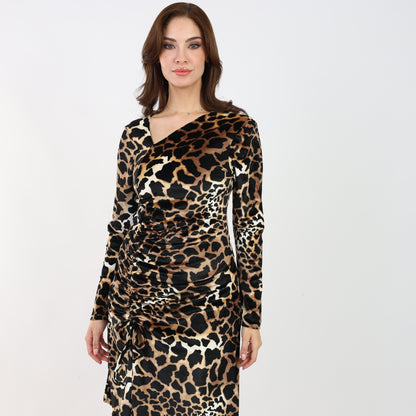 La Reine Leopard Velvet Asymmetric Midi Dress