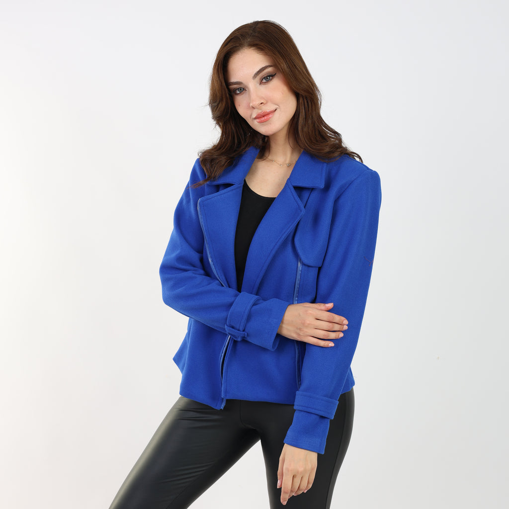 La Reine Short Woolen Blue Coat with Zipper