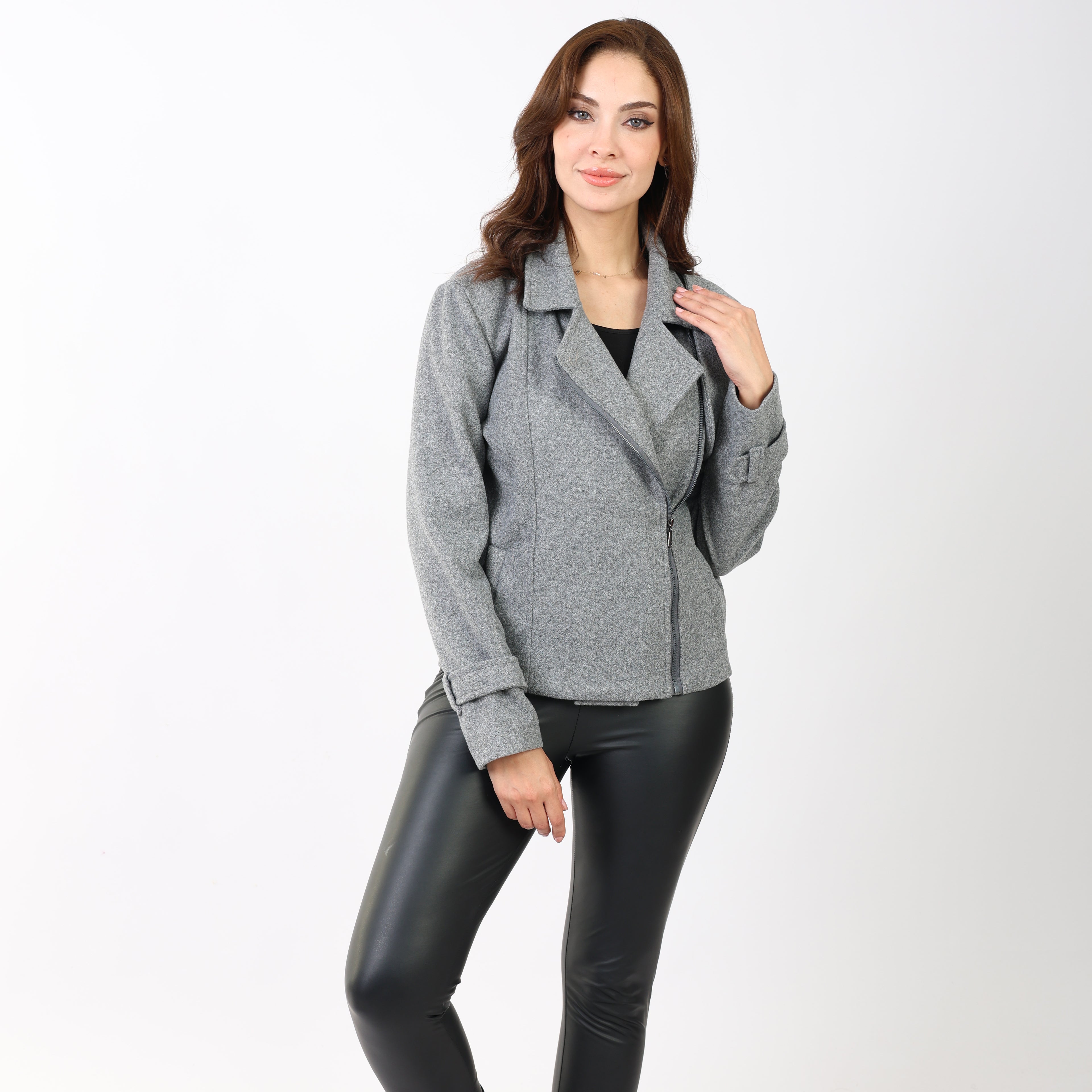 La Reine Short Woolen Grey Coat with Zipper