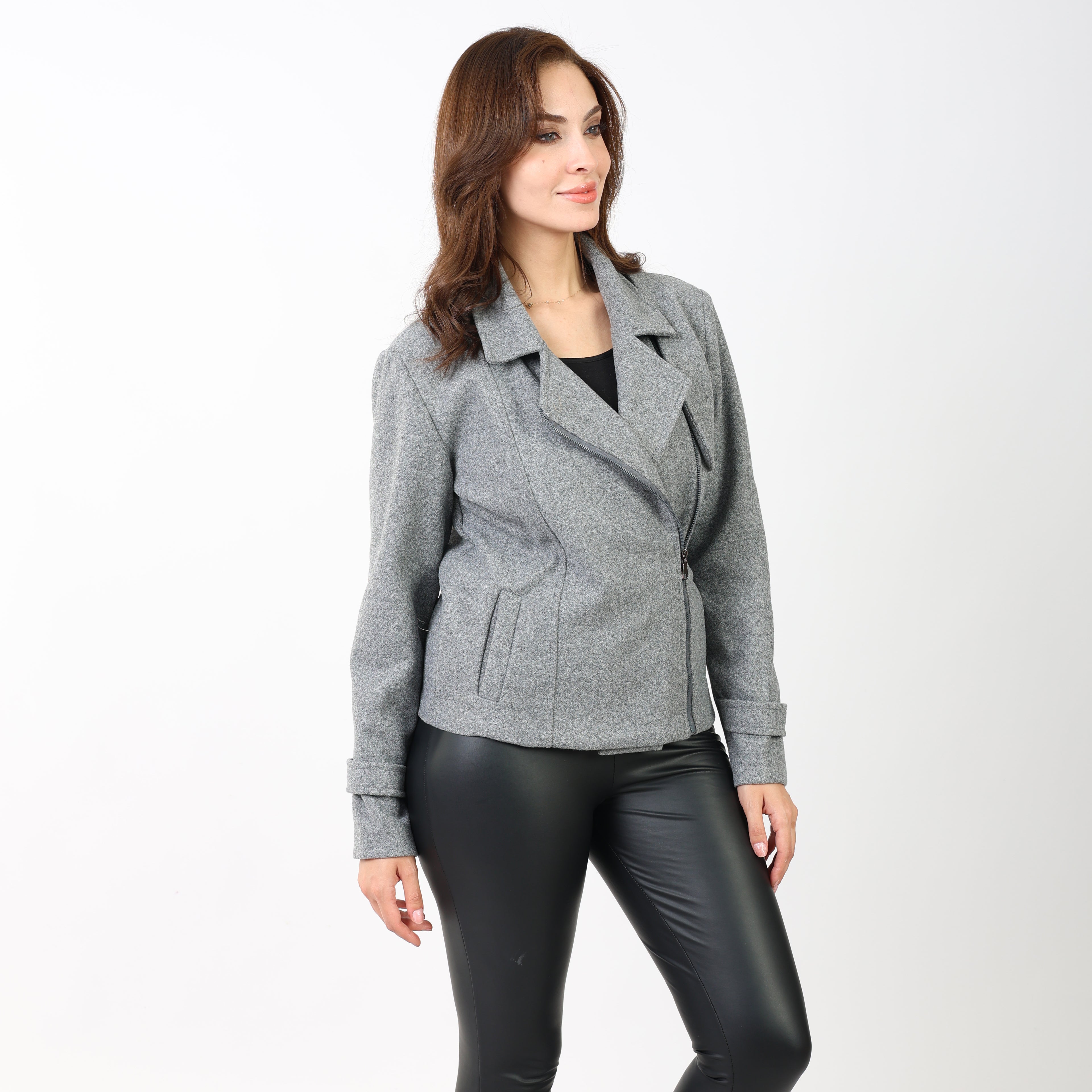La Reine Short Woolen Grey Coat with Zipper