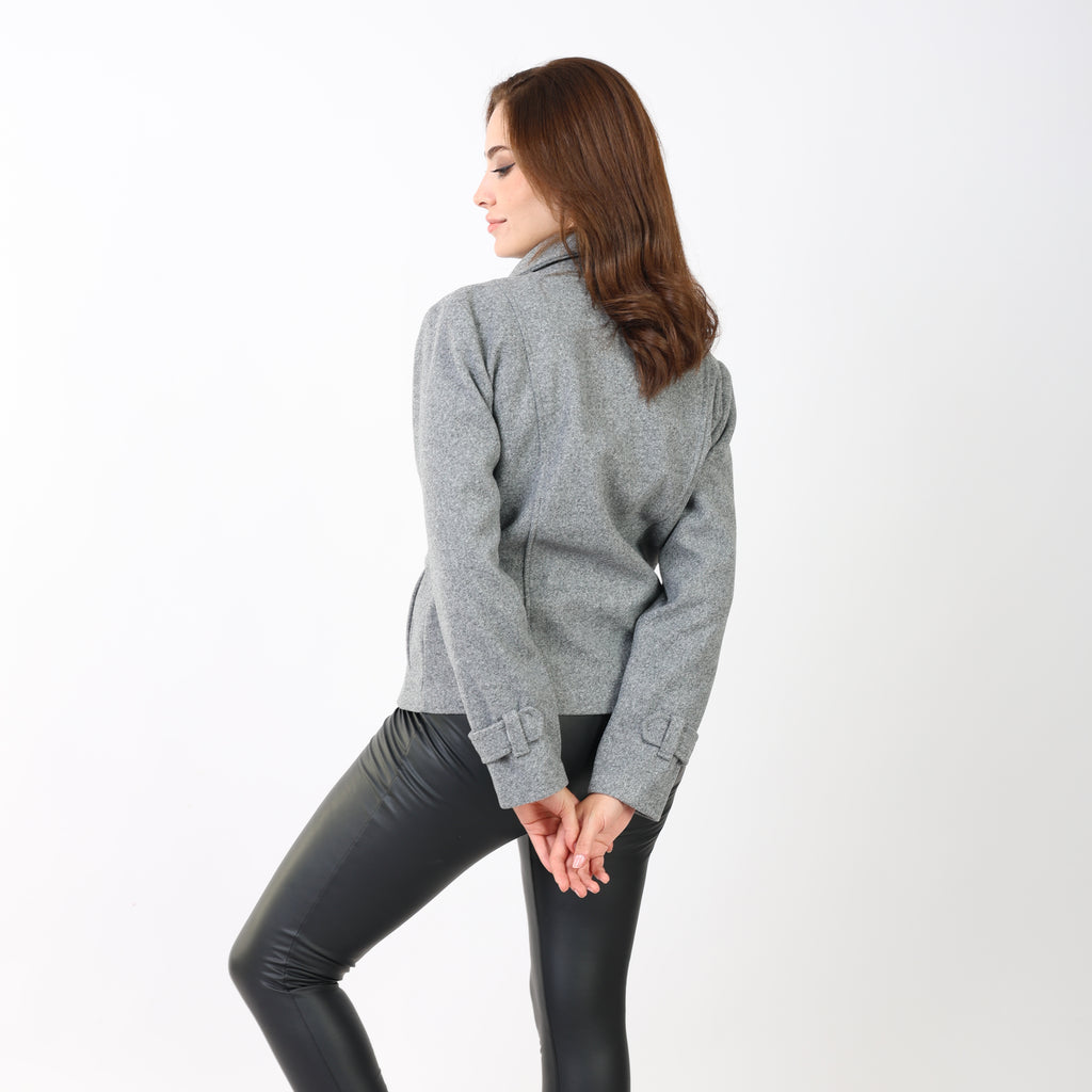 معطف قصير رمادي من الصوف من لا رين مزود بسحاب 