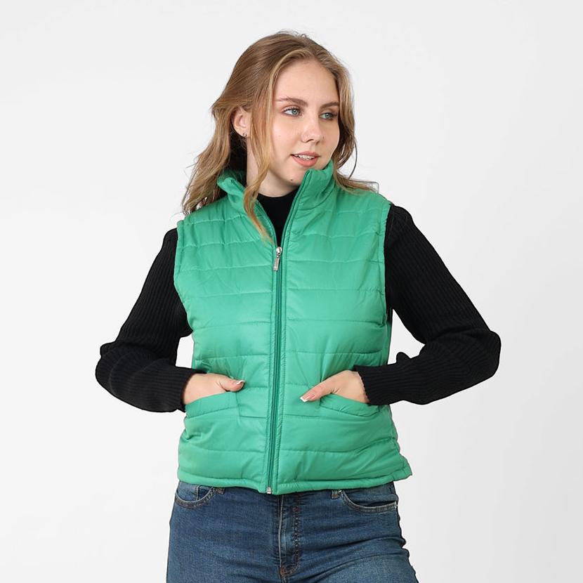 La Reine Green Stand Collar Lightweight Short Down Vest