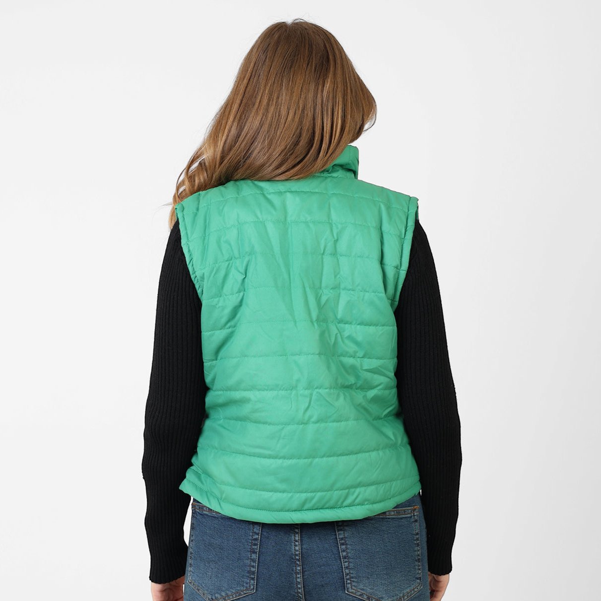 La Reine Green Stand Collar Lightweight Short Down Vest