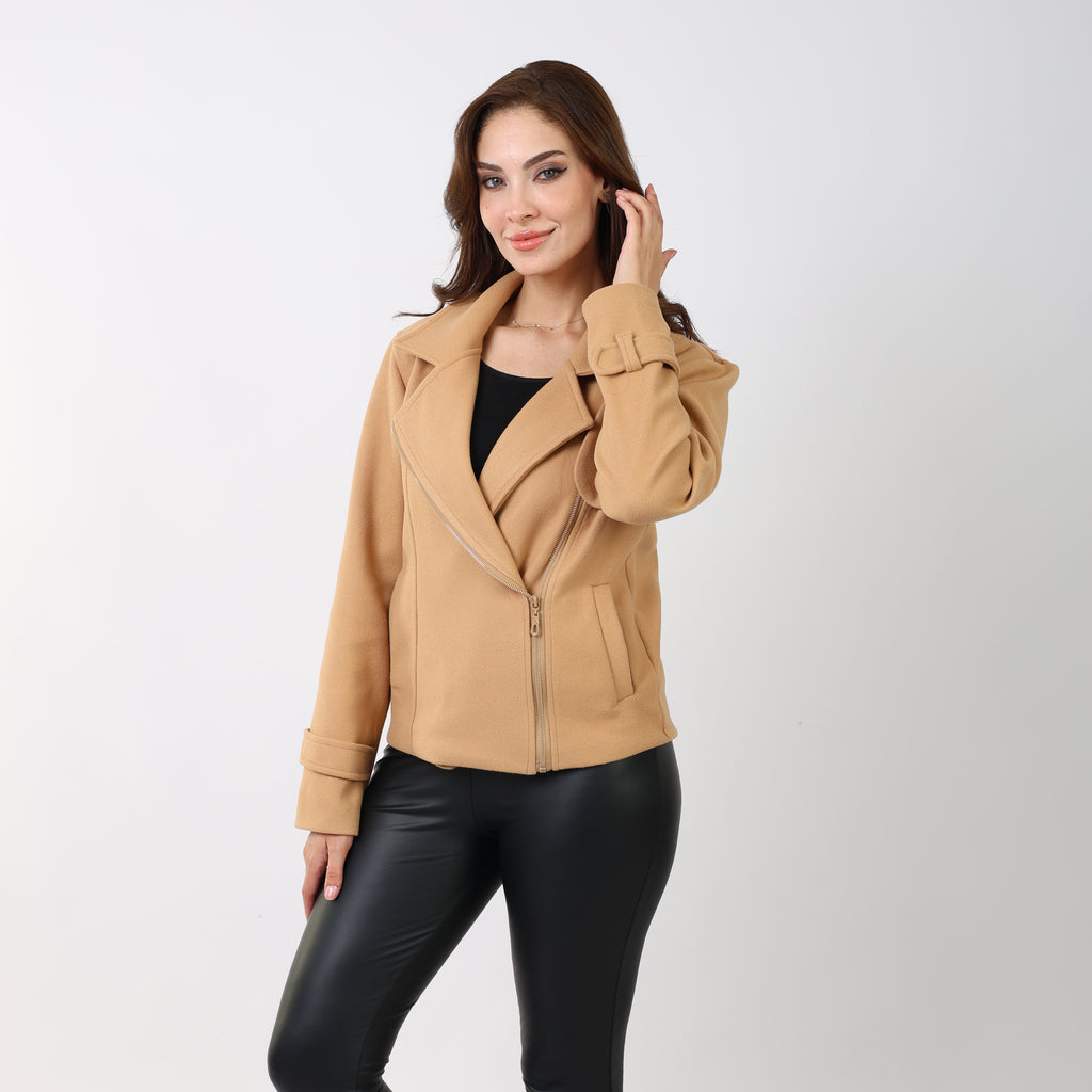 La Reine Short Woolen Beige Coat with Zipper