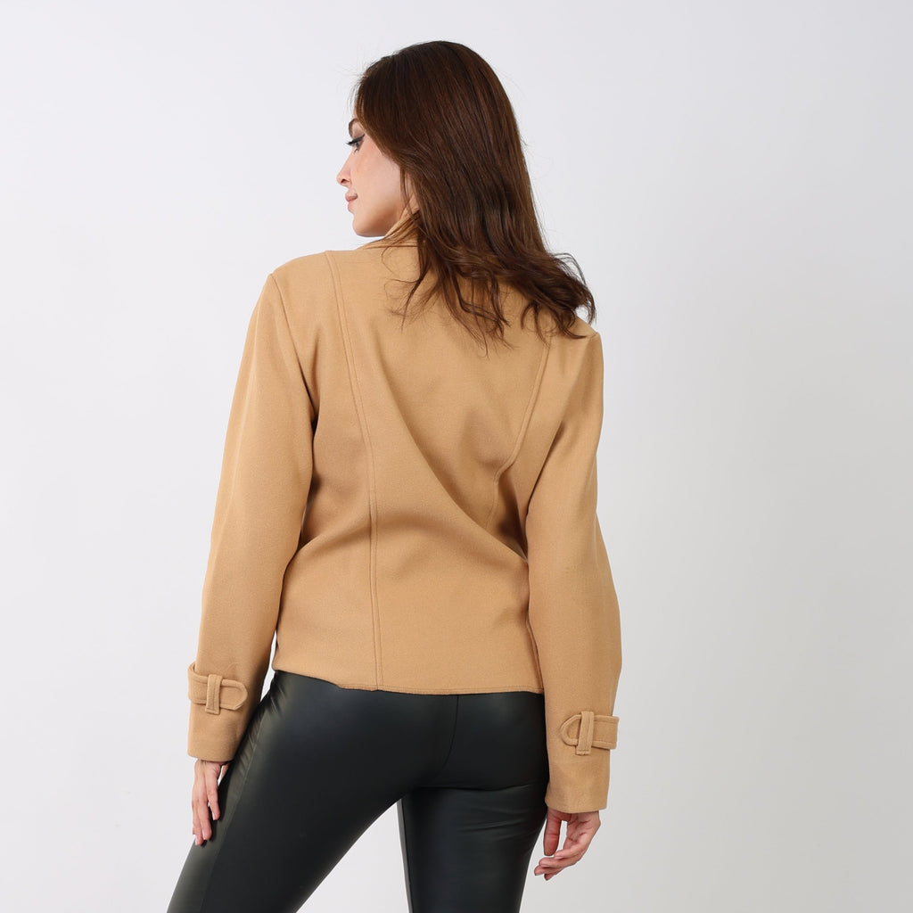 La Reine Short Woolen Beige Coat with Zipper