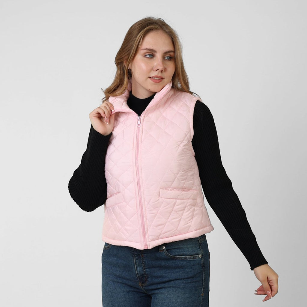 La Reine Rose Stand Collar Lightweight Short Down Vest