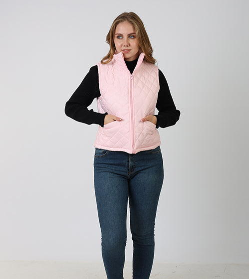 La Reine Rose Stand Collar Lightweight Short Down Vest