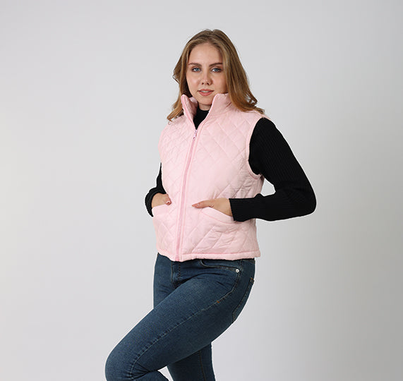 La Reine Rose Stand Collar Lightweight Short Down Vest