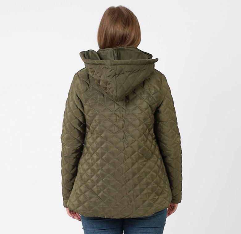La Reine Olive Stand Collar Lightweight Hooded Jacket