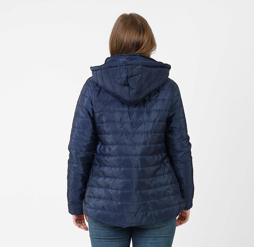 La Reine Blue Black Stand Collar Lightweight Hooded Jacket