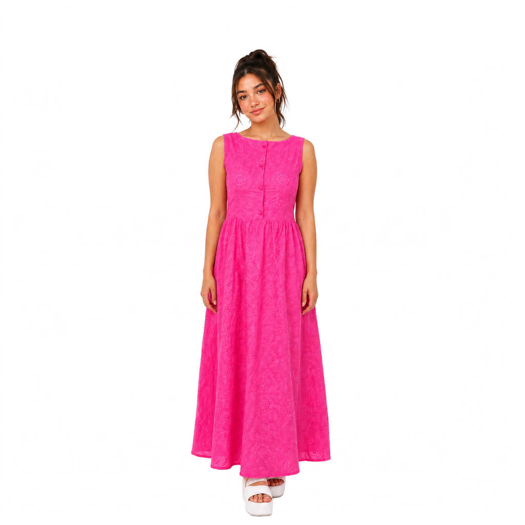 Rosabelle Bloom Midi Dress, Fuchsia