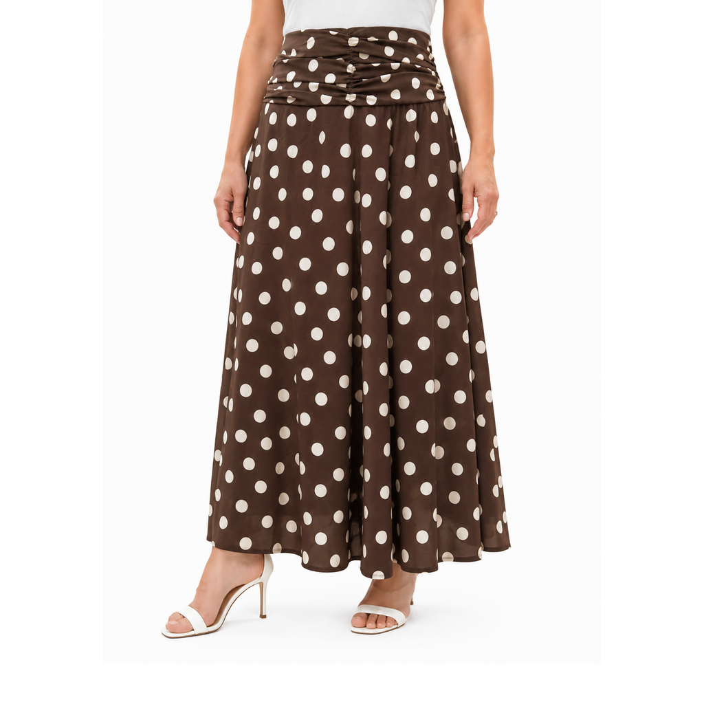 Polka Flare Skirt, BrOWN