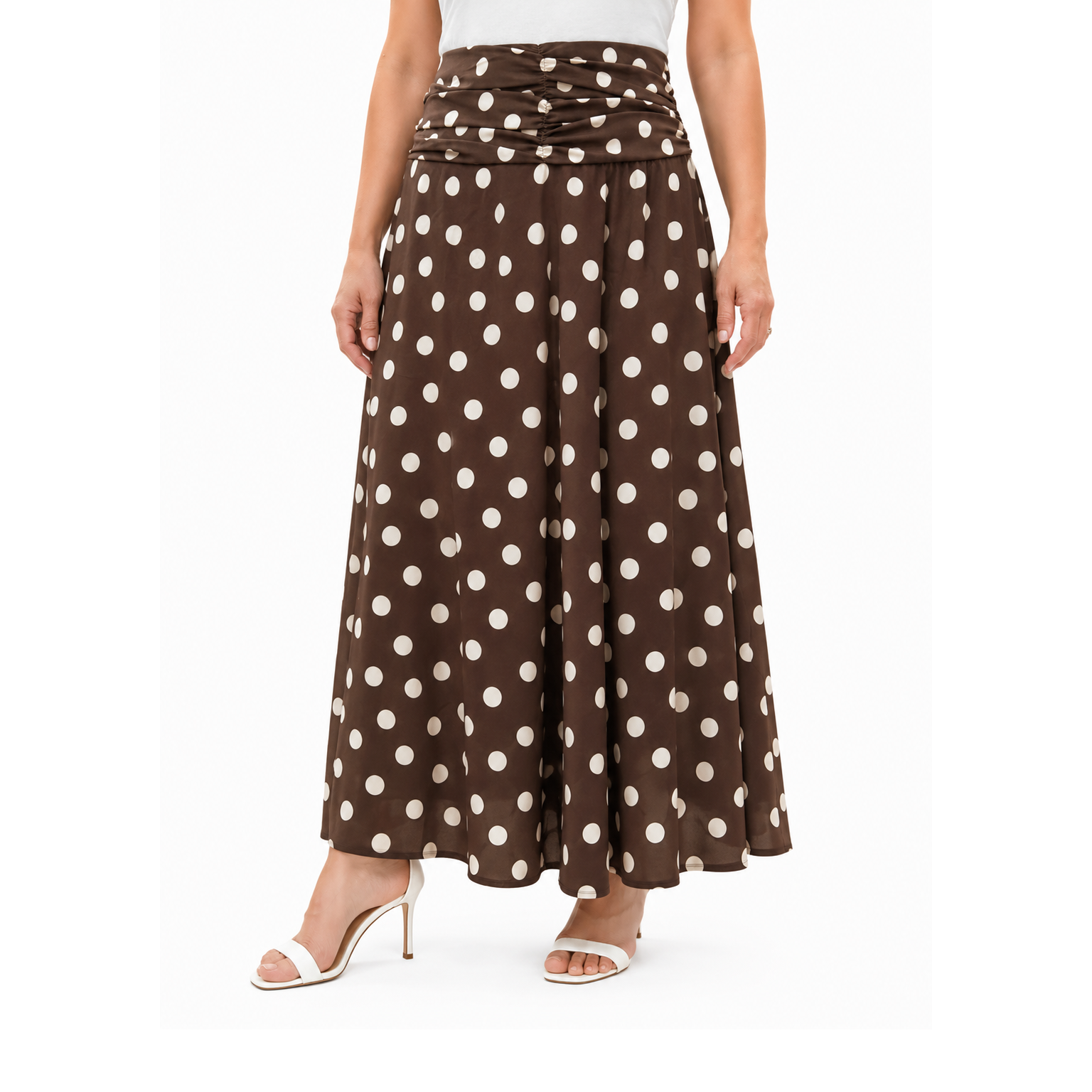 Polka Flare Skirt, BrOWN