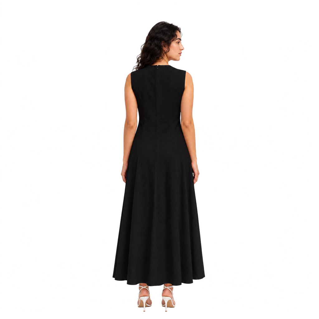Essence Riviera Linen Dress, Black