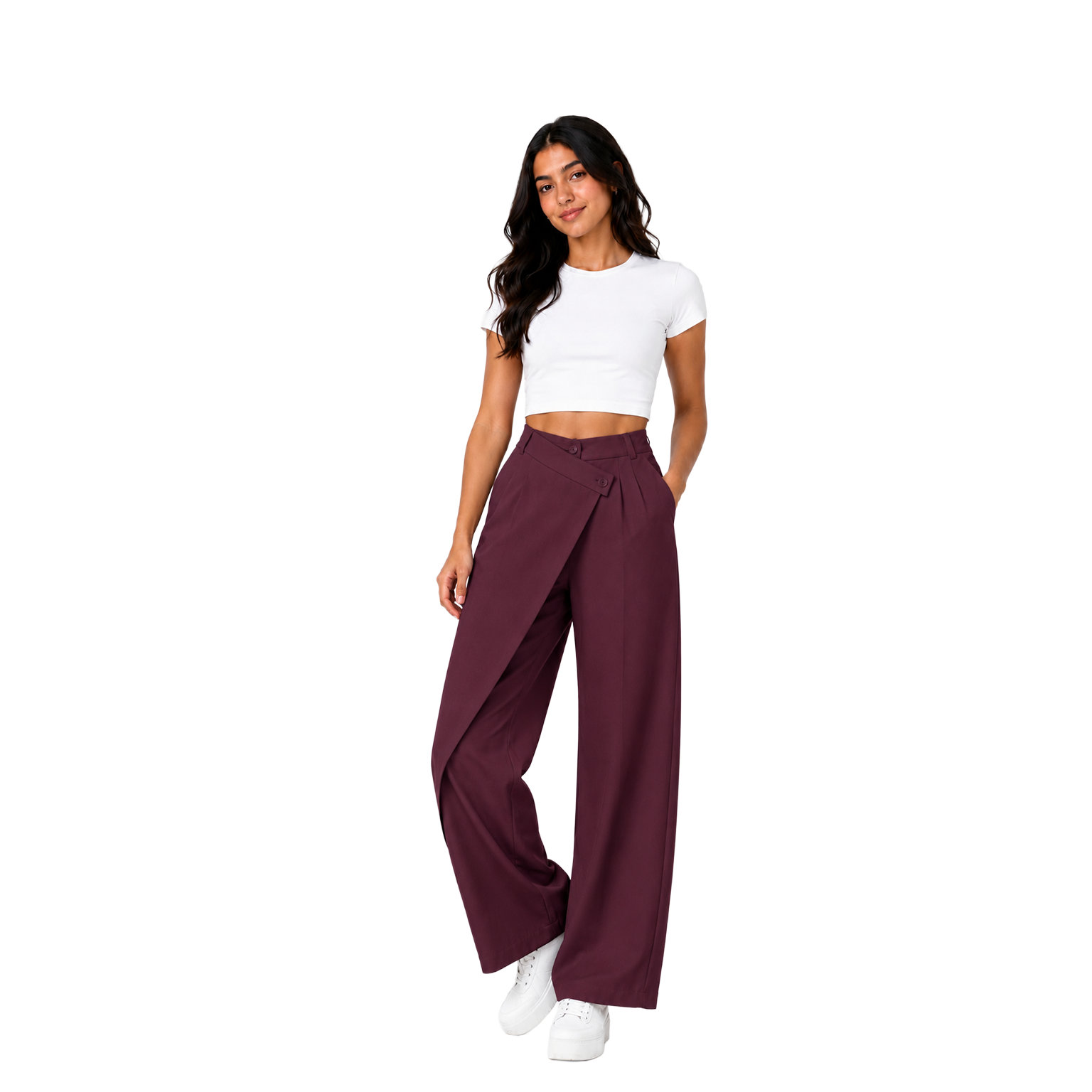 Pleora Wrap Pants, Burgundy