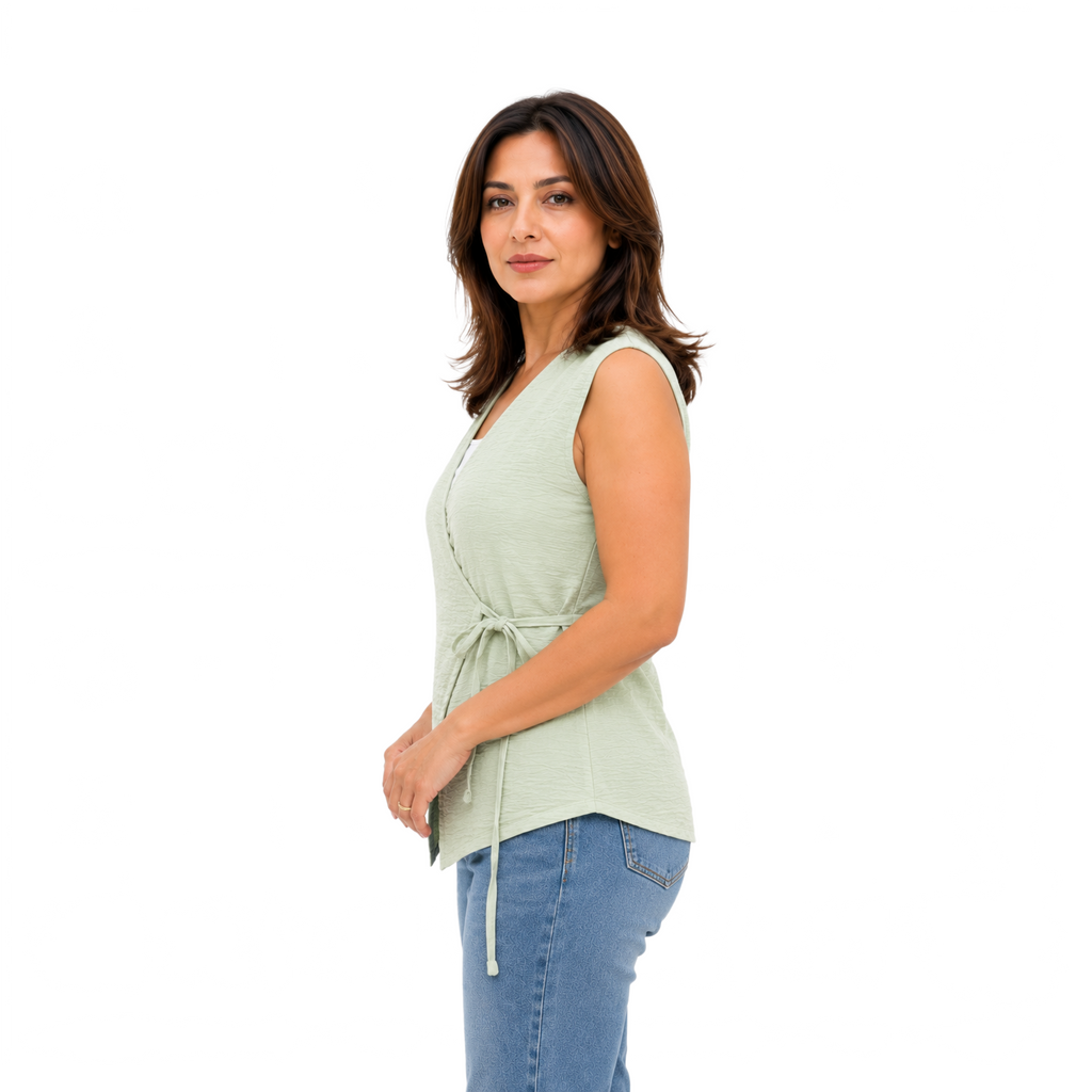 Elara Wrap Vest, Mint Green