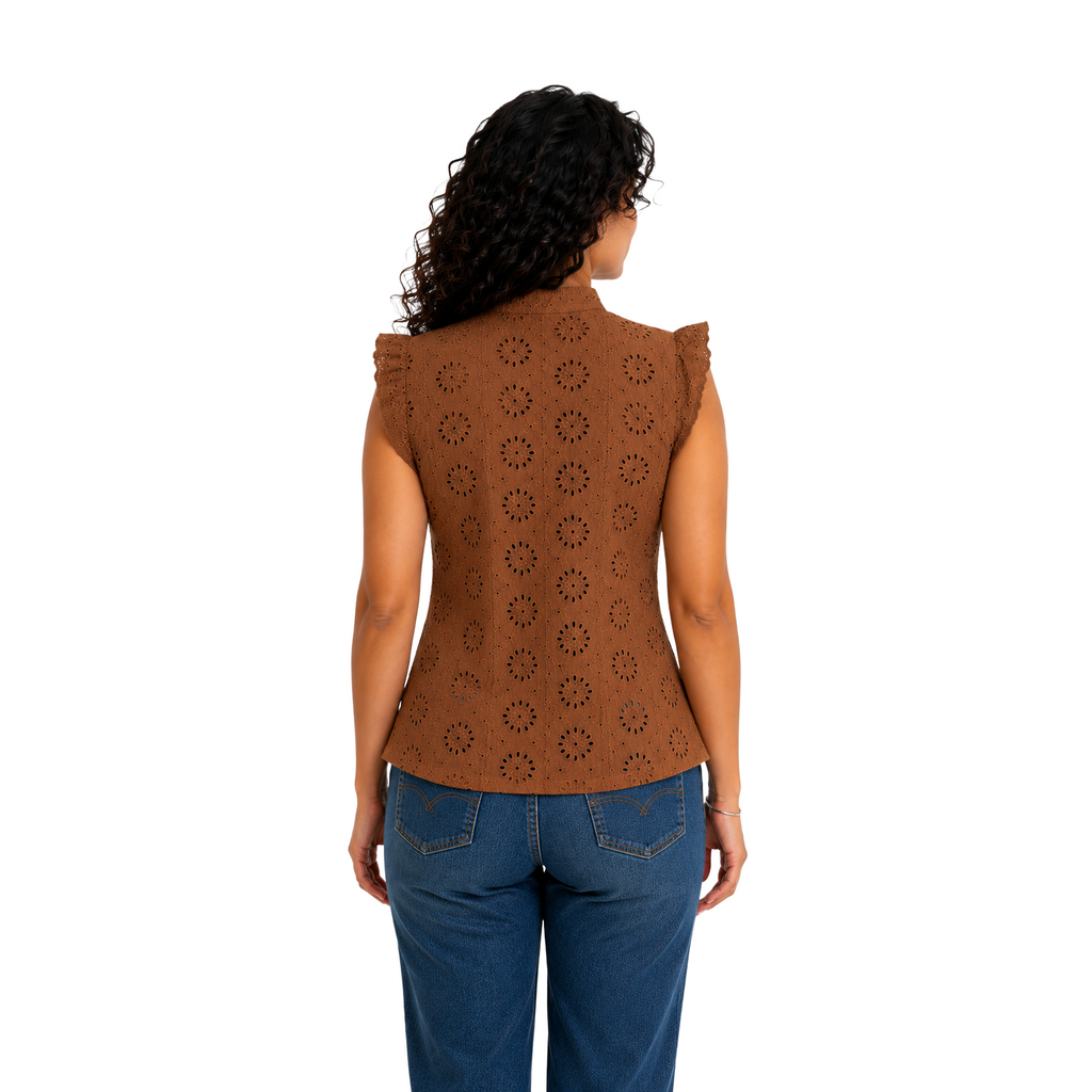 Ivory Blossom Lace Top, Brown