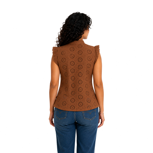 Ivory Blossom Lace Top, Brown