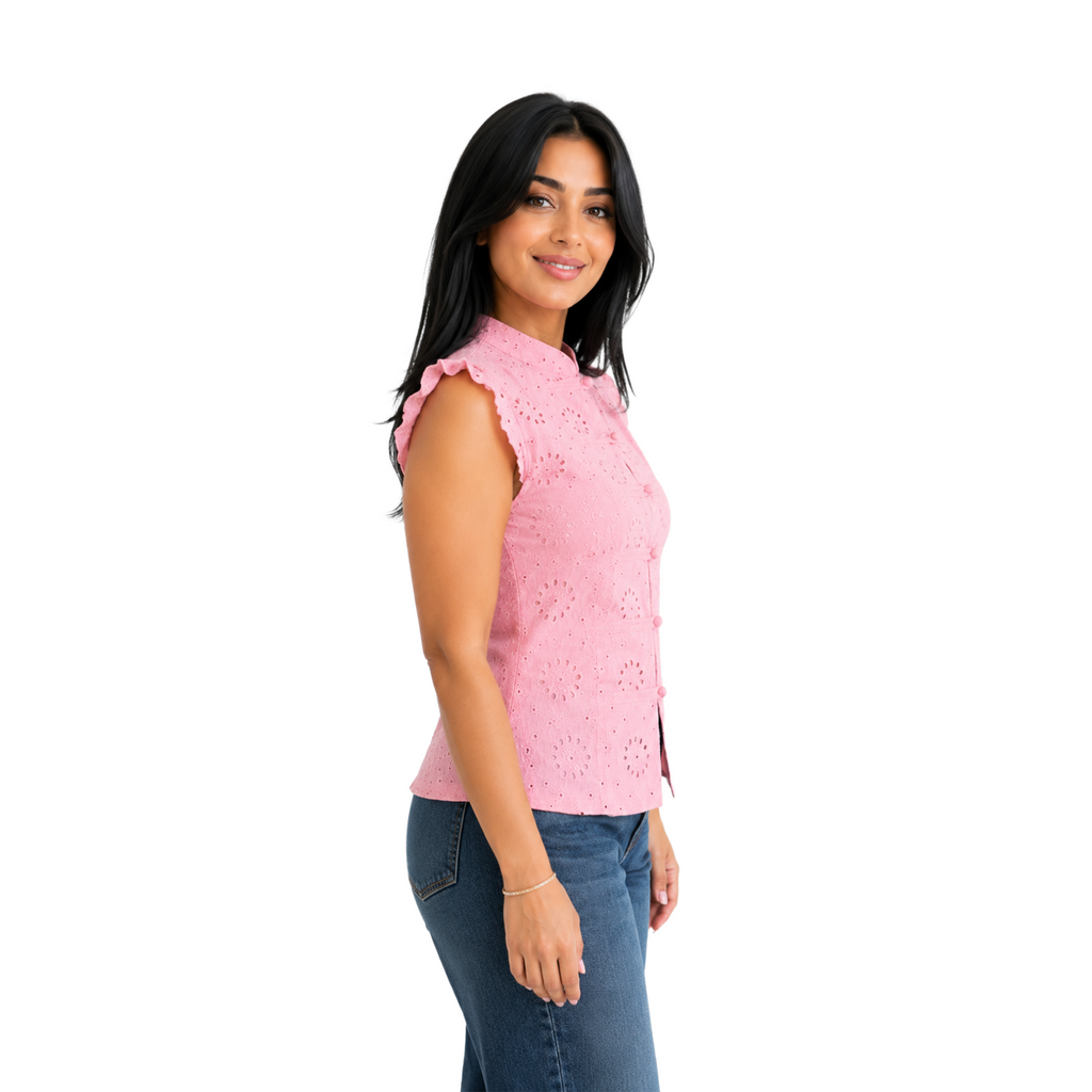 Ivory Blossom Lace Top, Pink